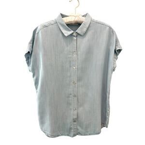 SOFT SURROUNDINGS Light Blue Chambray Button Front Short Sleeve Shirt Top Small